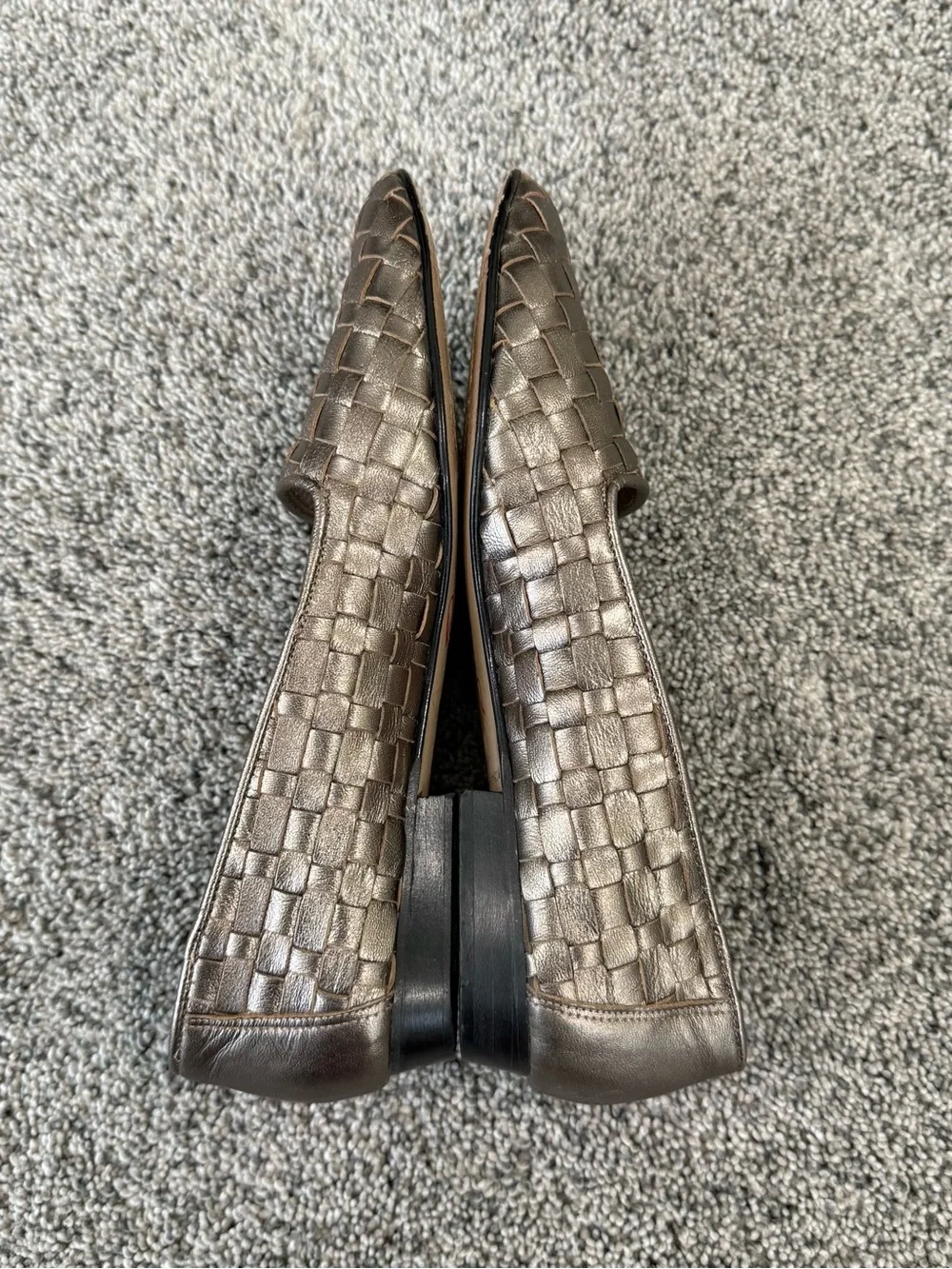 Amalfi Italy Metallic Genuine Woven Leather Flat Loafers Preppy Women’s 8.5 AAAA